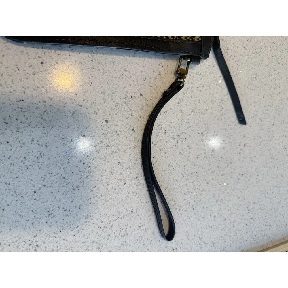 Lucky Brand Clutch Chevron Black Brown Leather Trim Bag Purse Boho Wristlet